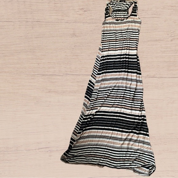 NWOT Netural Print Maxi Dress Spring Brown Stripe XSMALL - Picture 3 of 10